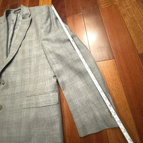 Lauren Ralph Lauren Blazer Men Size:46L Gray Plaid Silk Wool Blend 2 Vents
